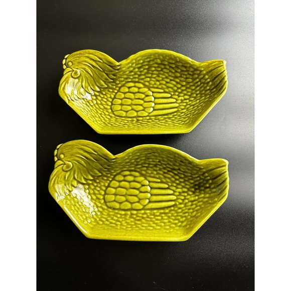 McCoy USA Chicken Plates #245 Vintage Green Hen Serving Dish Platters Set Of 2 - Picture 1 of 12